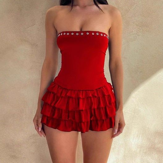 Damer baddräkt med voluminös volangnedsättning och figursydd överdel Eva Jonsson-Eva Jonsson