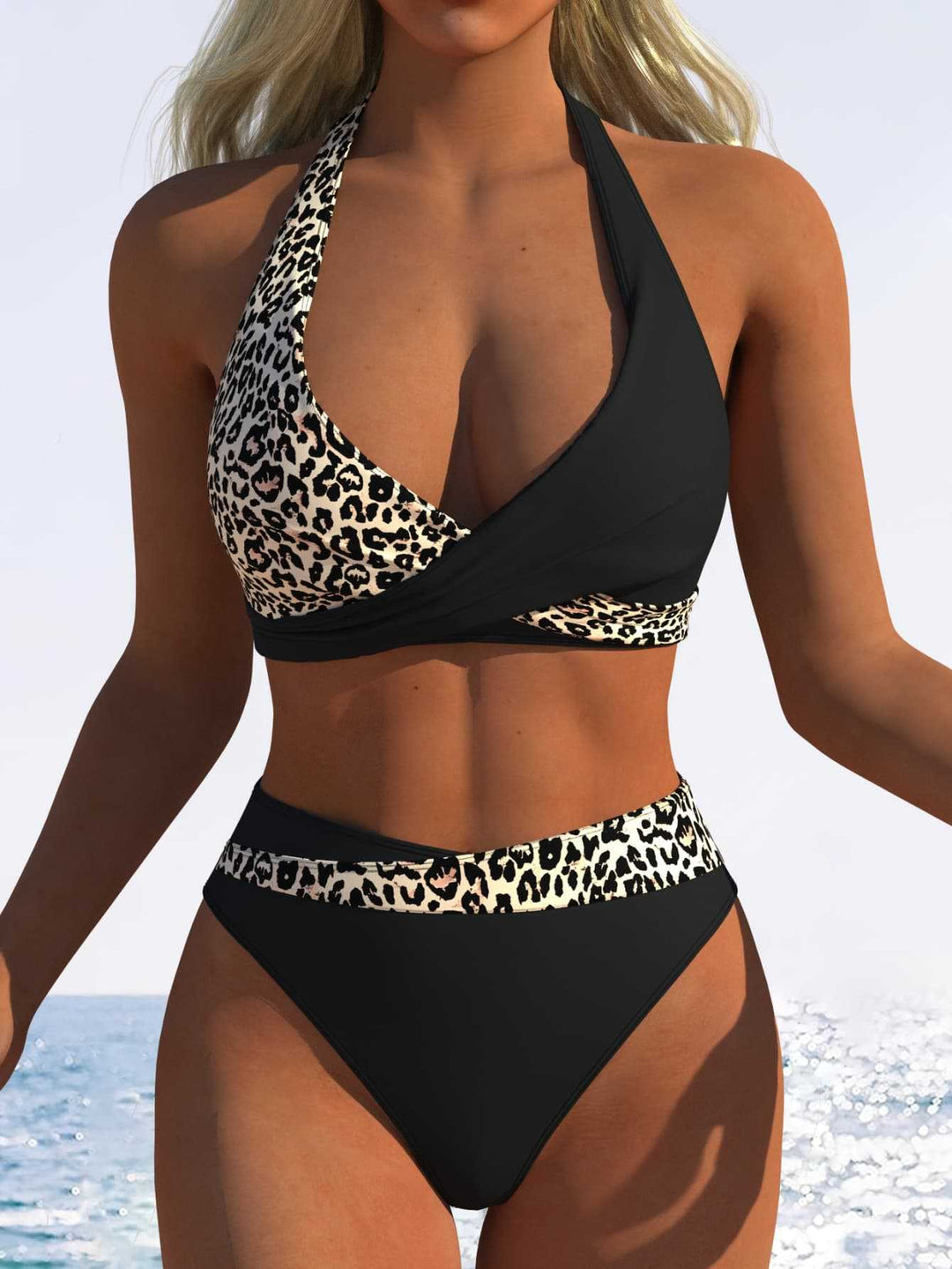 Damer bandeau-bikini med blommönster och hög skärning-Eva Jonsson