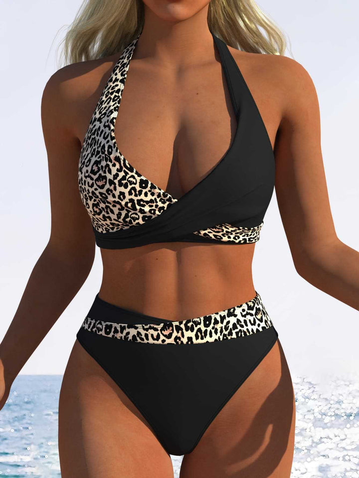 Damer bandeau-bikini med blommönster och hög skärning-Eva Jonsson