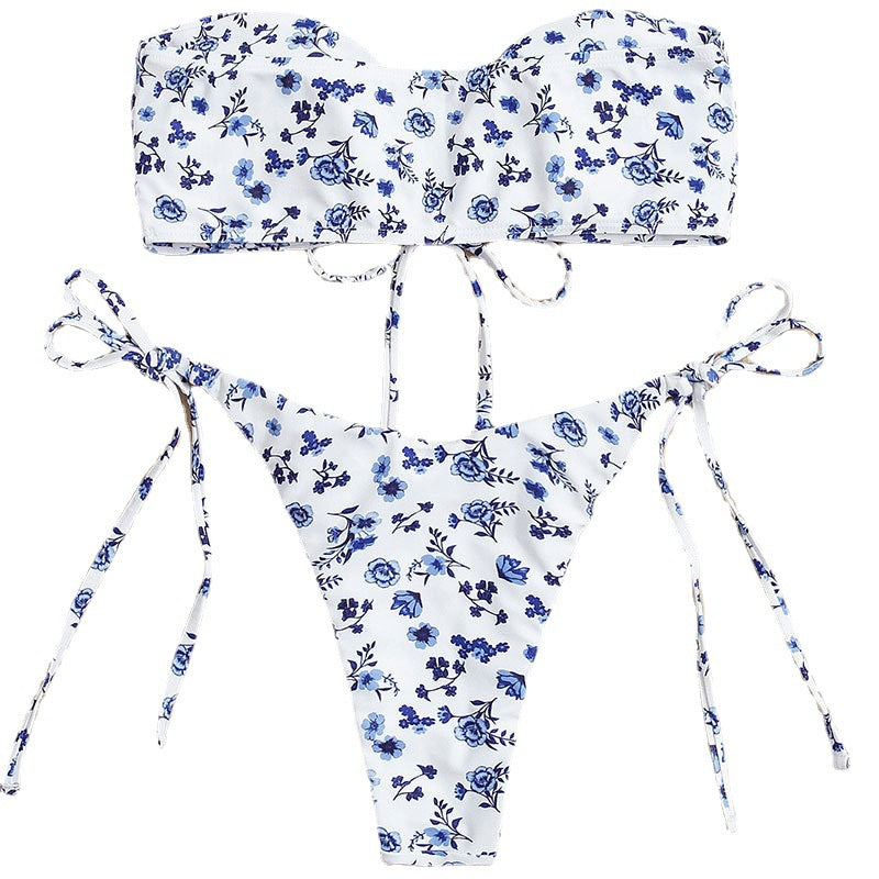 Damer bandeau-bikini med blommönster och lekfulla snören Mirla-Eva Jonsson