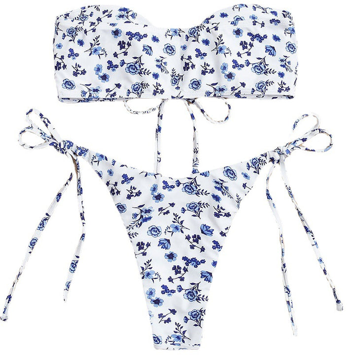 Damer bandeau-bikini med blommönster och lekfulla snören Mirla-Eva Jonsson