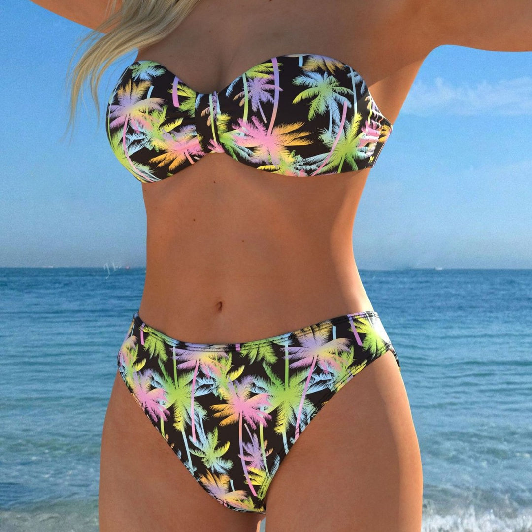 Damer bandeau-bikini med färgglad palmmönster och hög midjepassform Mirla-Eva Jonsson