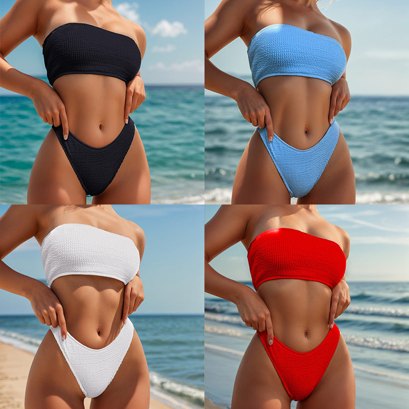 Damer bandeau-bikini med hög skuren slip och strukturerad design Mirla-Eva Jonsson