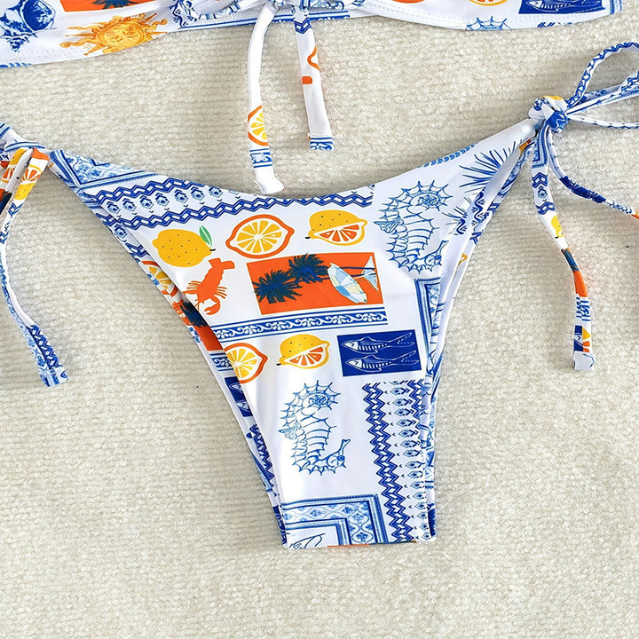 Damer bandeau-bikini med lekfullt mönster och justerbart knytssystem Mirla-Eva Jonsson