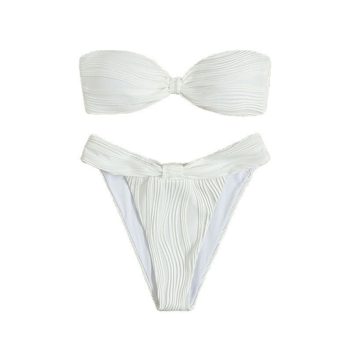 Damer bandeau-bikini med moderiktig rynkning och högskuren trosa Mirla-Eva Jonsson