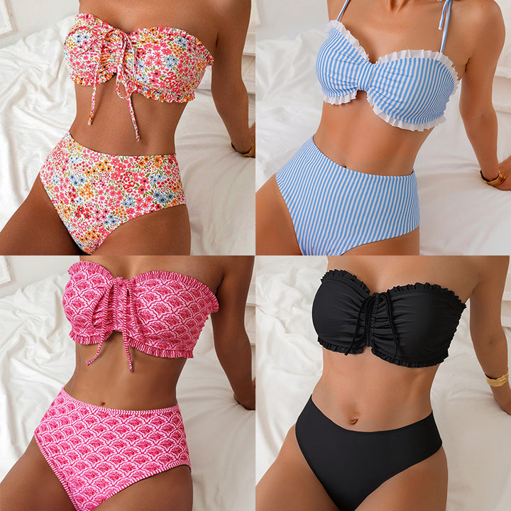 Damer bandeau-bikini med voluminösa volangdetaljer och hög midja Mirla-Eva Jonsson
