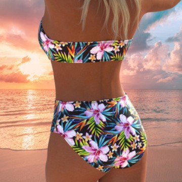 Damer bandeau-bikini-set med högskurna trosor och tropiskt blommönster Mirla-Eva Jonsson