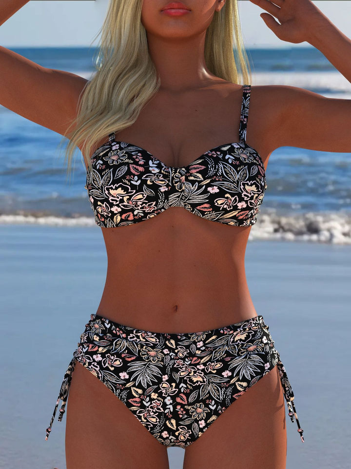 Damer bandeau-bikini-set med högskurna trosor och tropiskt blommönster Mirla-Eva Jonsson