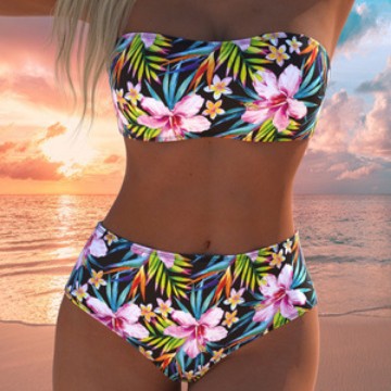 Damer bandeau-bikini-set med högskurna trosor och tropiskt blommönster Mirla-Eva Jonsson