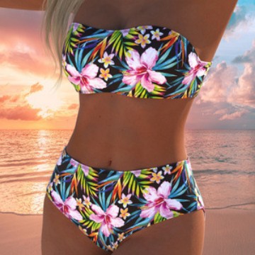 Damer bandeau-bikini-set med högskurna trosor och tropiskt blommönster Mirla-Eva Jonsson