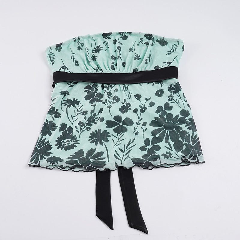 Damer bandeau-top med blommigt mönster och justerbart midjeband Mirla-Eva Jonsson