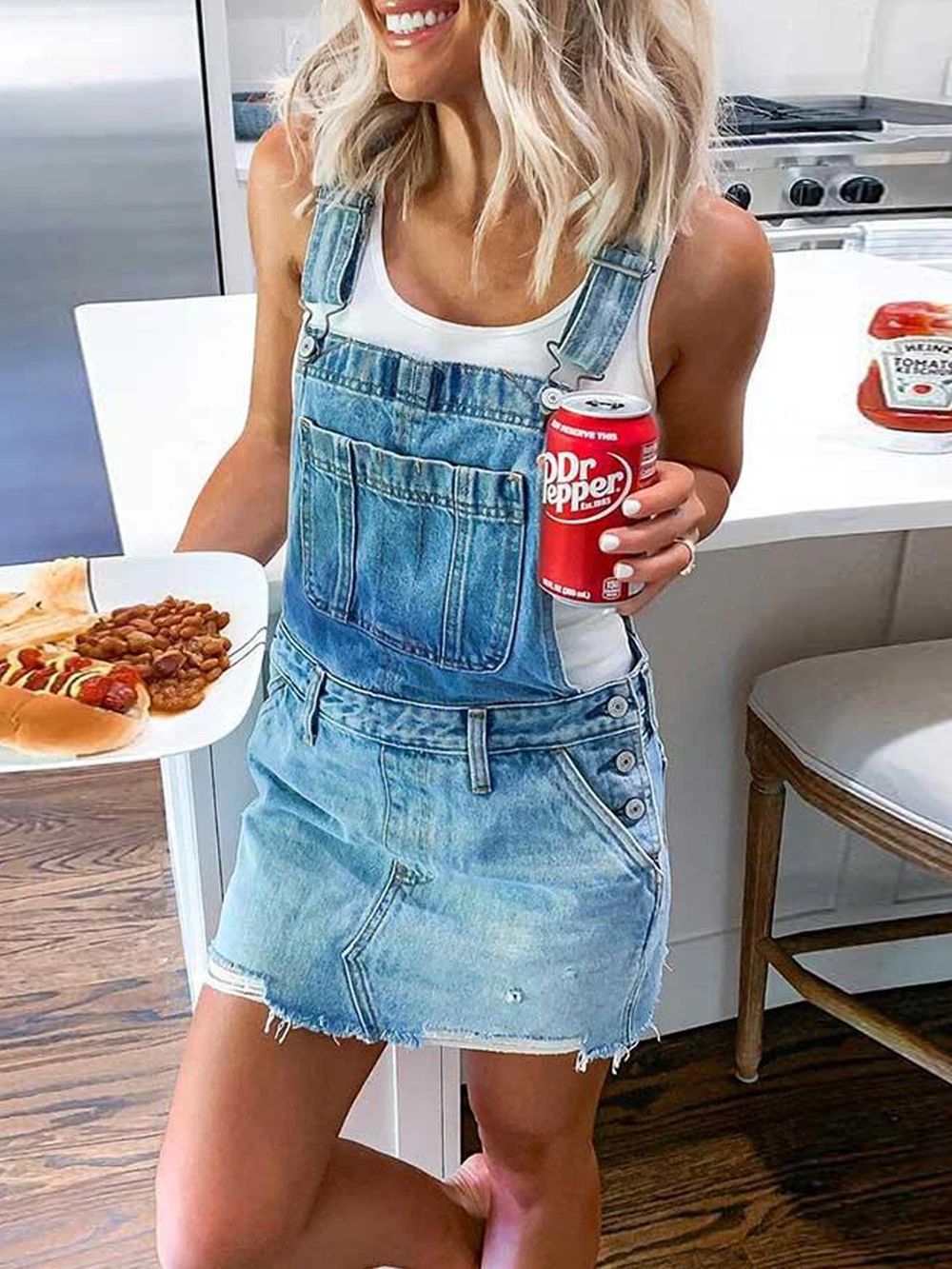 Damer bänkdress i högkvalitativ denim med stiliga knapppa detaljer Mirla-Eva Jonsson