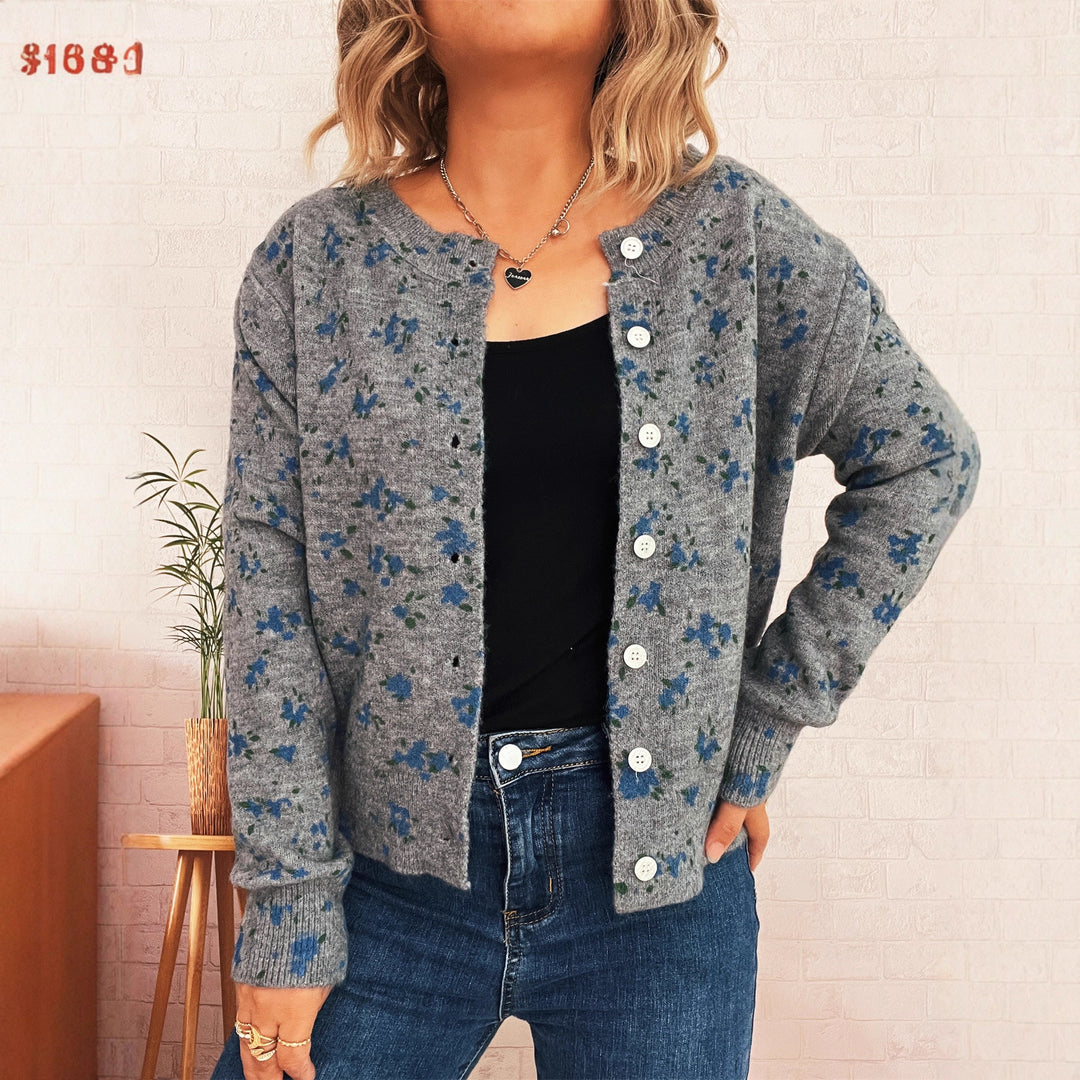 Damer bekväm cardigan med blommönster och knäppning Mirla-Eva Jonsson