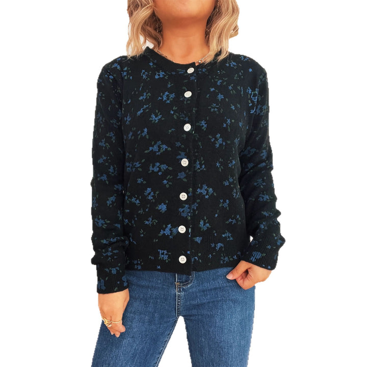 Damer bekväm cardigan med blommönster och knäppning Mirla-Eva Jonsson