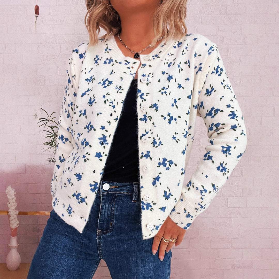 Damer bekväm cardigan med blommönster och knäppning Mirla-Eva Jonsson