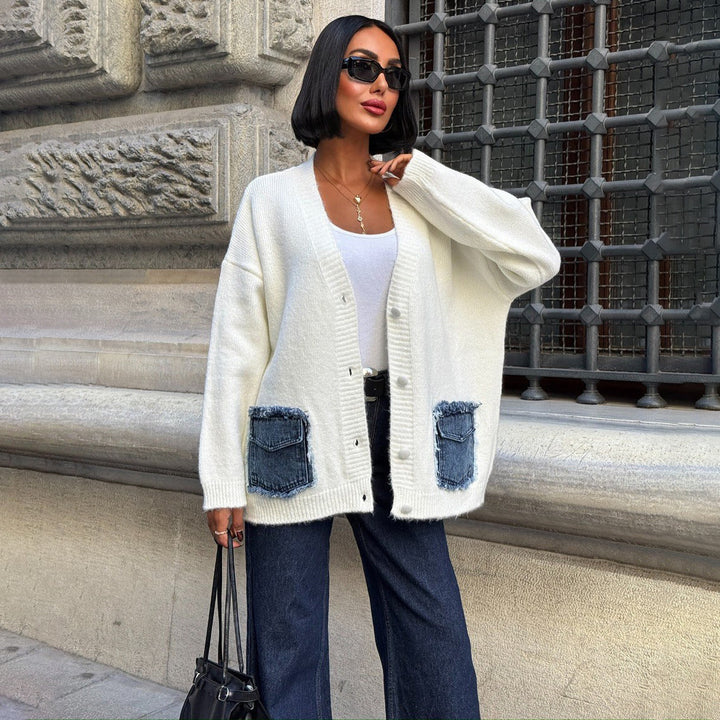 Damer bekväm cardigan med denimfickor Mirla-Eva Jonsson