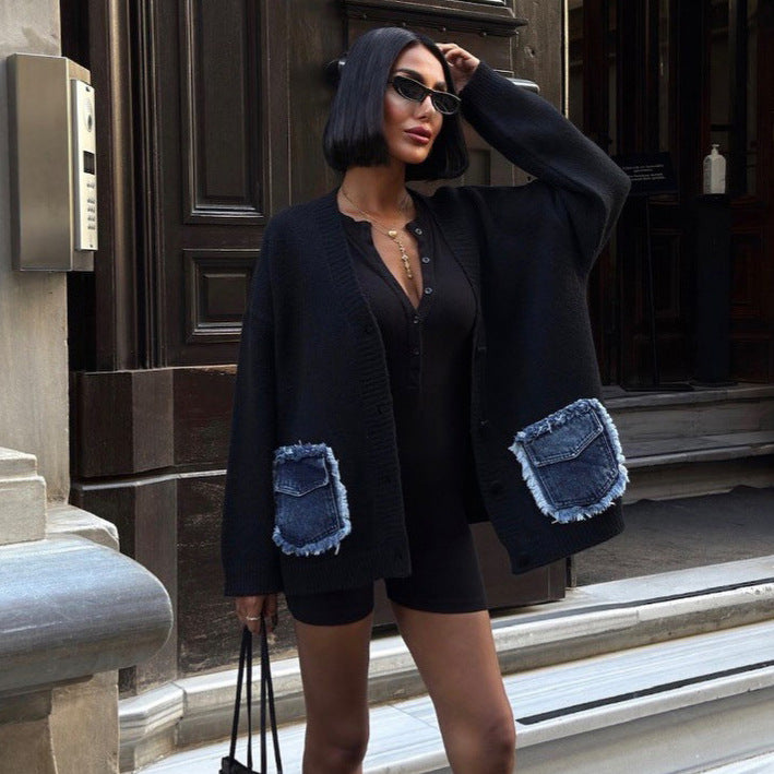 Damer bekväm cardigan med denimfickor Mirla-Eva Jonsson