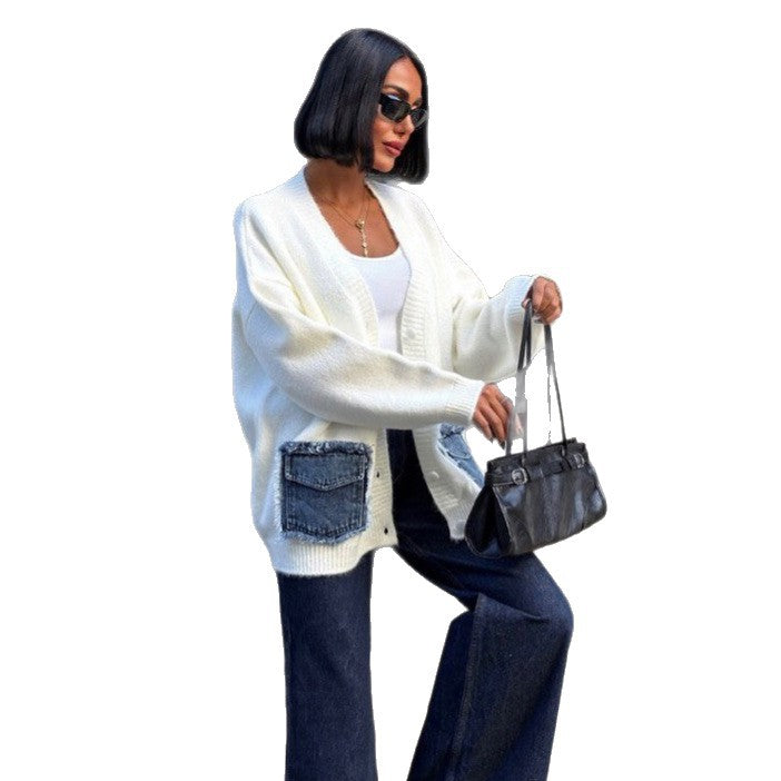 Damer bekväm cardigan med denimfickor Mirla-Eva Jonsson