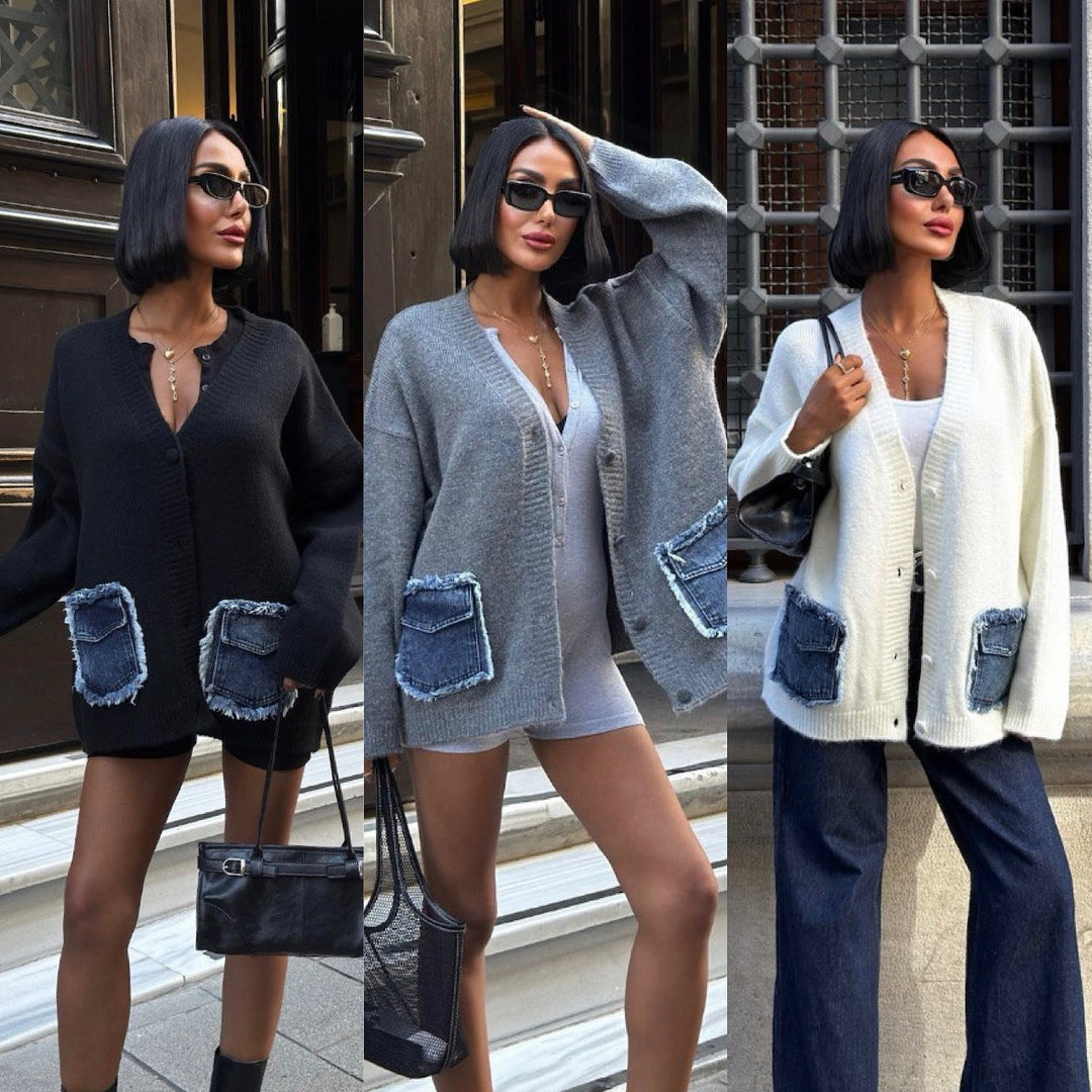 Damer bekväm cardigan med denimfickor Mirla-Eva Jonsson