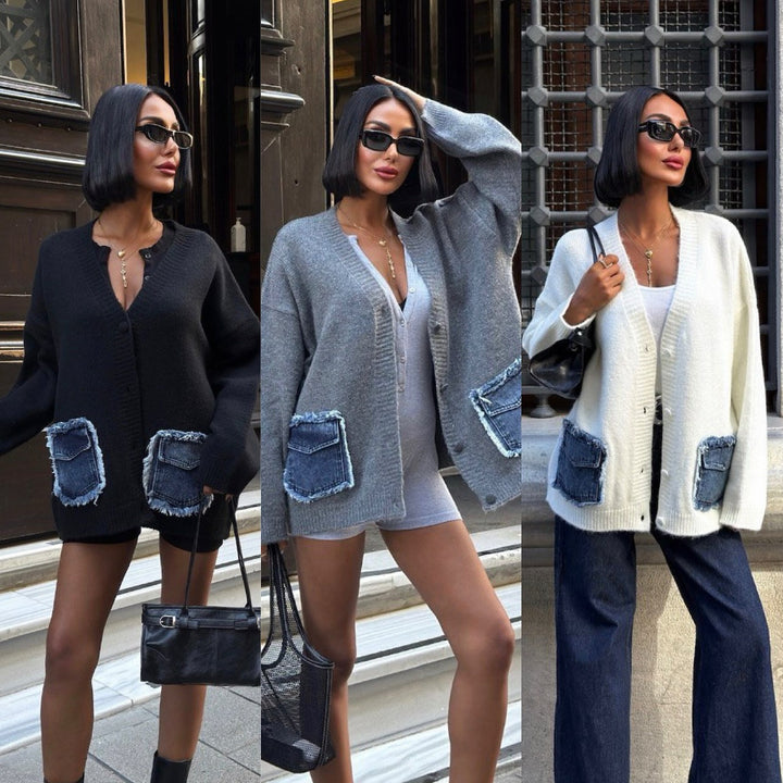 Damer bekväm cardigan med denimfickor Mirla-Eva Jonsson