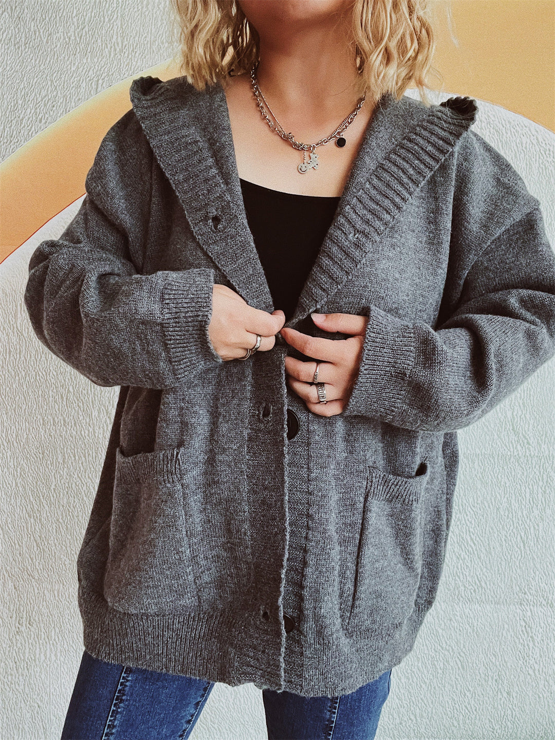 Damer bekväm cardigan med huva och praktiska fickor Mirla-Eva Jonsson
