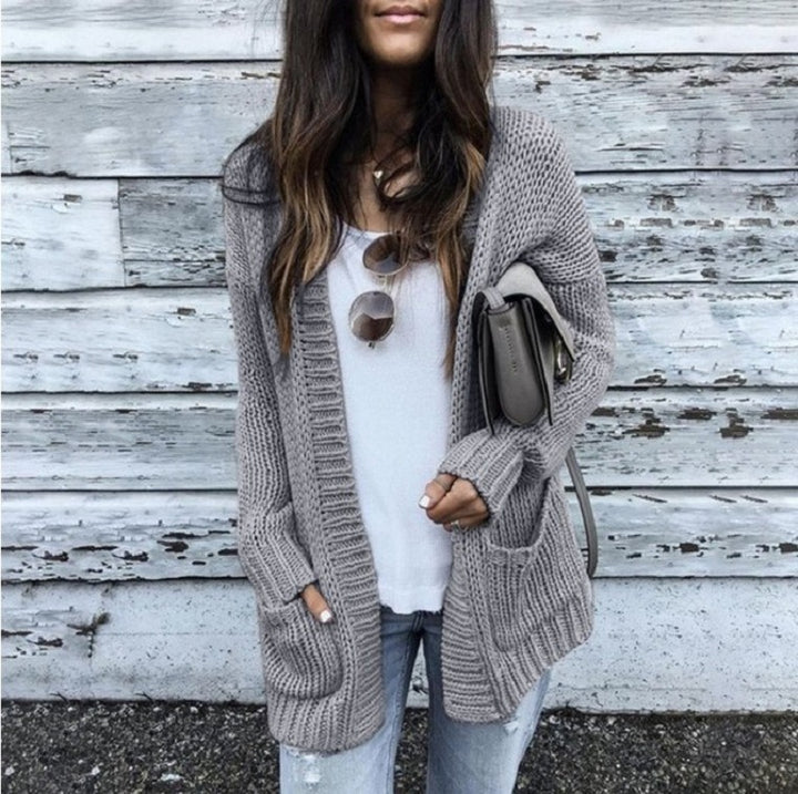 Damer bekväm cardigan med öppna framsidor och dekorativa fickor Eva Jonsson-Eva Jonsson