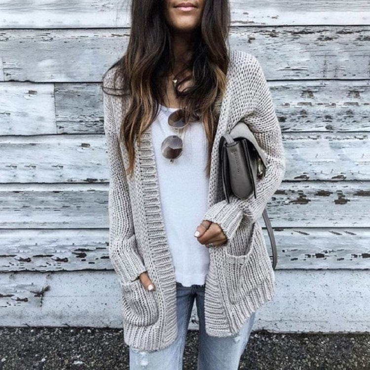 Damer bekväm cardigan med öppna framsidor och dekorativa fickor Eva Jonsson-Eva Jonsson