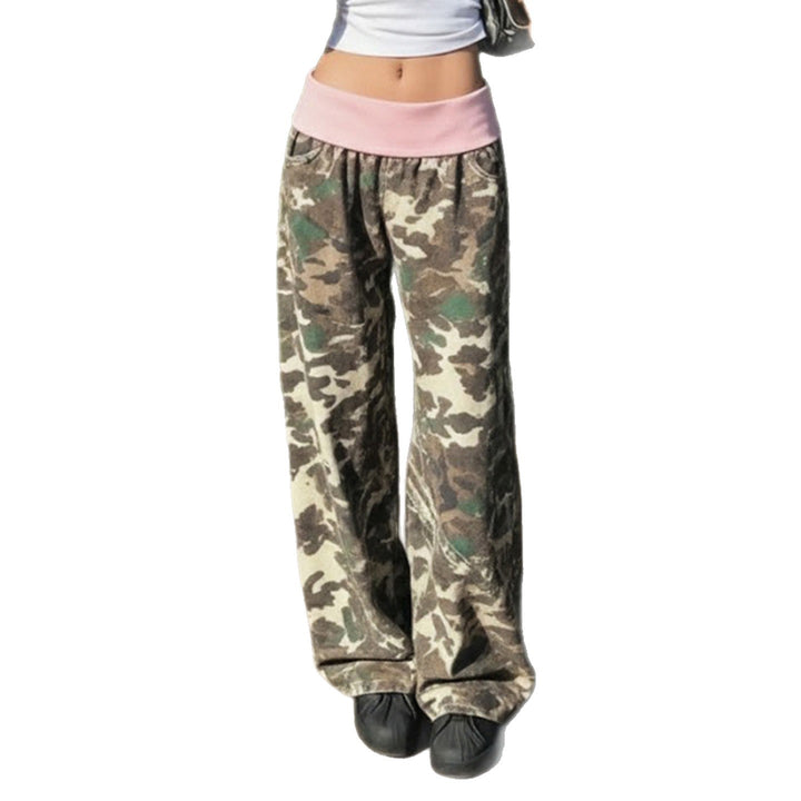 Damer bekväm cargobyxa med elastisk midja och camouflage-mönster Mirla-Eva Jonsson