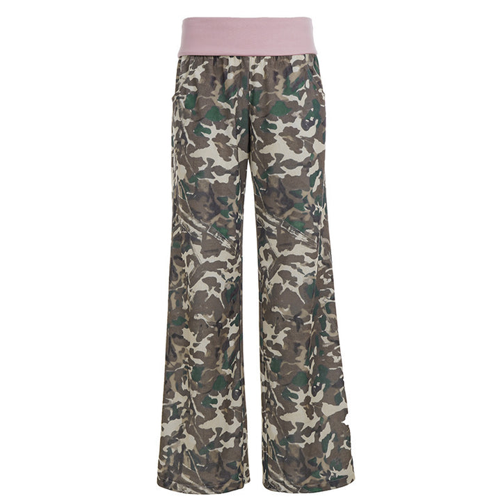 Damer bekväm cargobyxa med elastisk midja och camouflage-mönster Mirla-Eva Jonsson