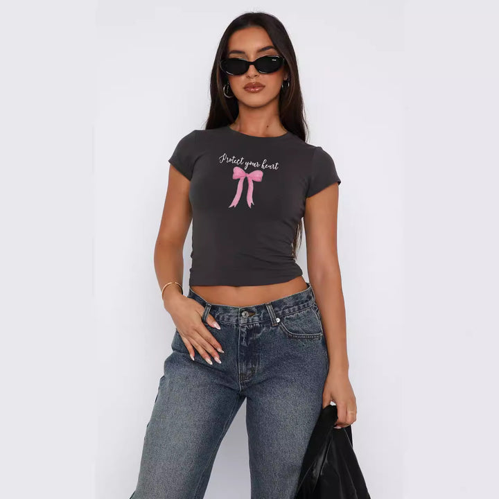 Damer bekväm crop top med modernt tryck Mirla-Eva Jonsson