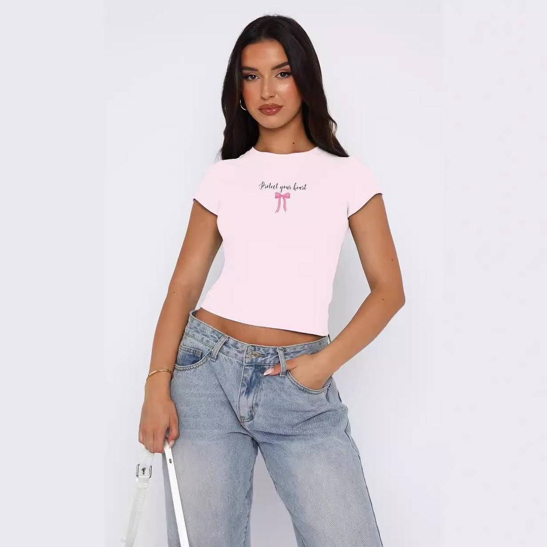 Damer bekväm crop top med modernt tryck Mirla-Eva Jonsson