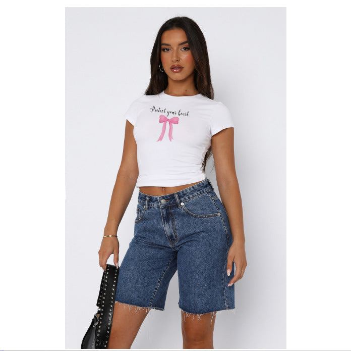 Damer bekväm crop top med modernt tryck Mirla-Eva Jonsson