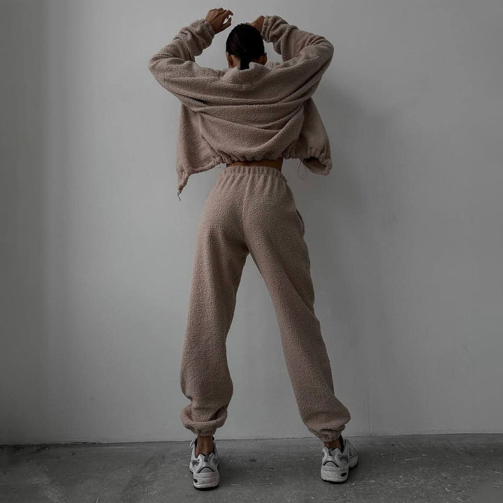 Damer bekväm fleece-hoodie med elastiska mudd och matchande joggingbyxor Mirla-Eva Jonsson