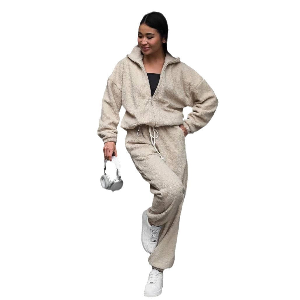 Damer bekväm fleece-hoodie med elastiska mudd och matchande joggingbyxor Mirla-Eva Jonsson