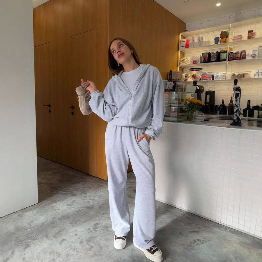 Damer bekväm fleece-joggingdräkt med huva och sidofickor Eva Jonsson-Eva Jonsson