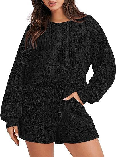 Damer bekväm fleece lounge-set med vida ärmar och elastisk midja Mirla-Eva Jonsson
