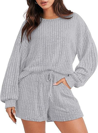 Damer bekväm fleece lounge-set med vida ärmar och elastisk midja Mirla-Eva Jonsson
