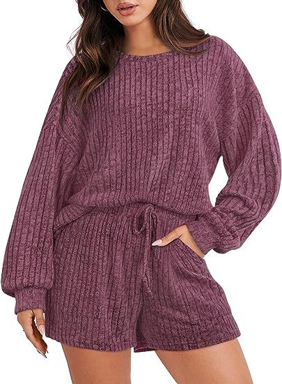 Damer bekväm fleece lounge-set med vida ärmar och elastisk midja Mirla-Eva Jonsson