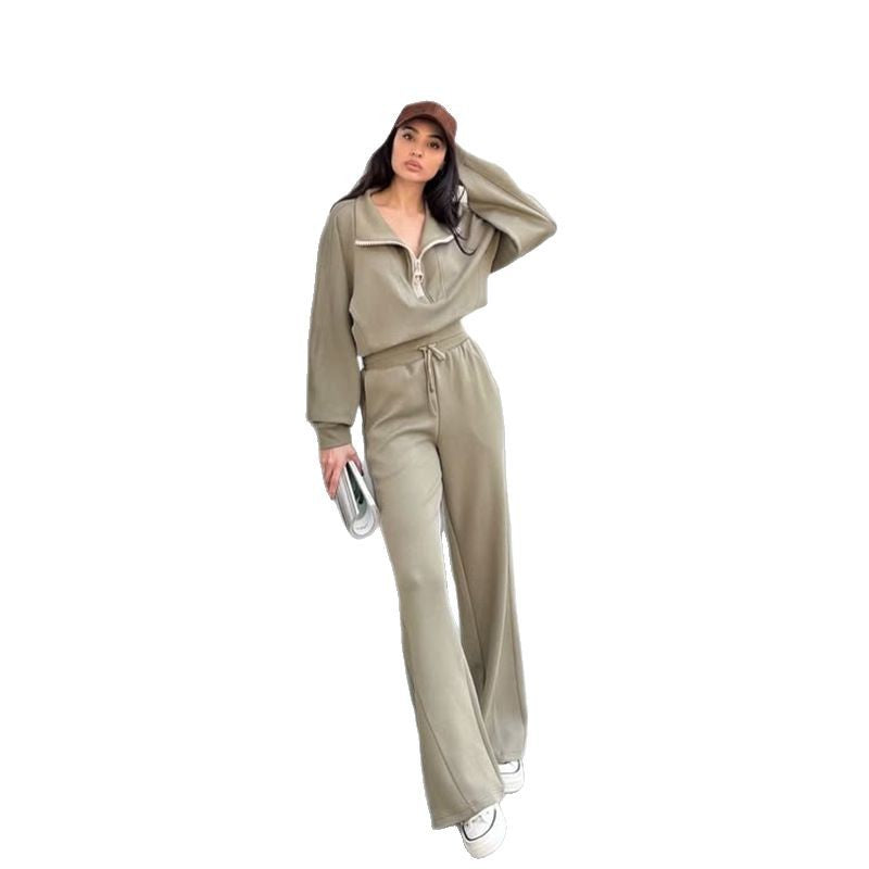 Damer bekväm fleece-loungewear-set med hög krage och lös passform Mirla-Eva Jonsson