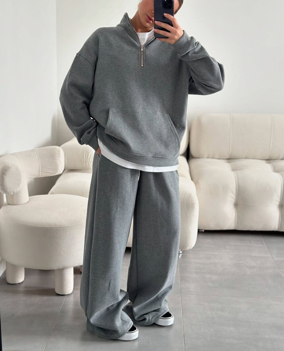 Damer bekväm fleece-loungewear-set med hög krage och lös passform Mirla-Eva Jonsson