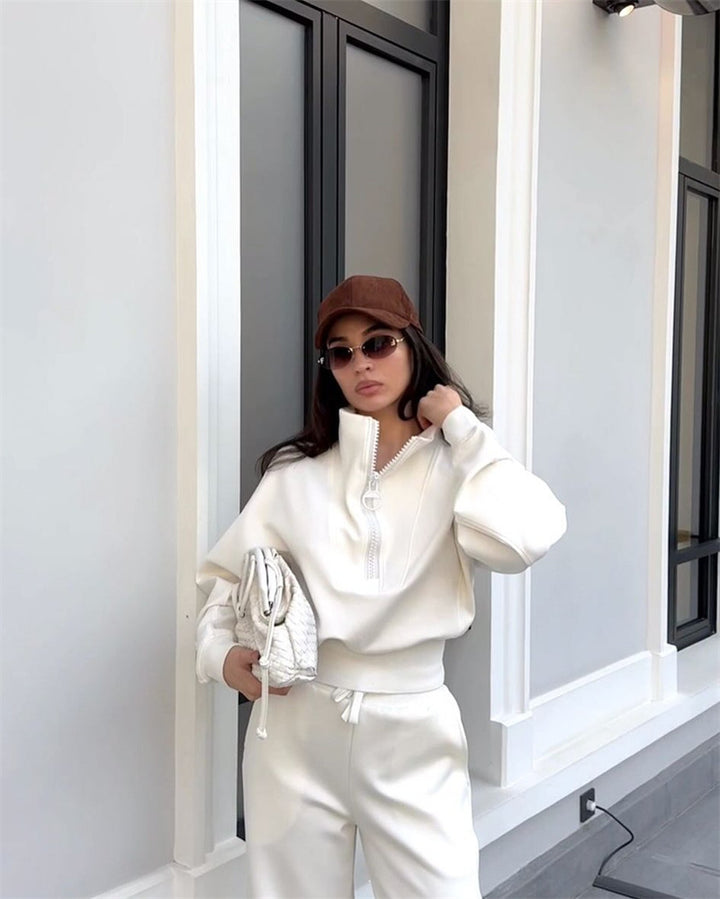 Damer bekväm fleece-loungewear-set med hög krage och lös passform Mirla-Eva Jonsson