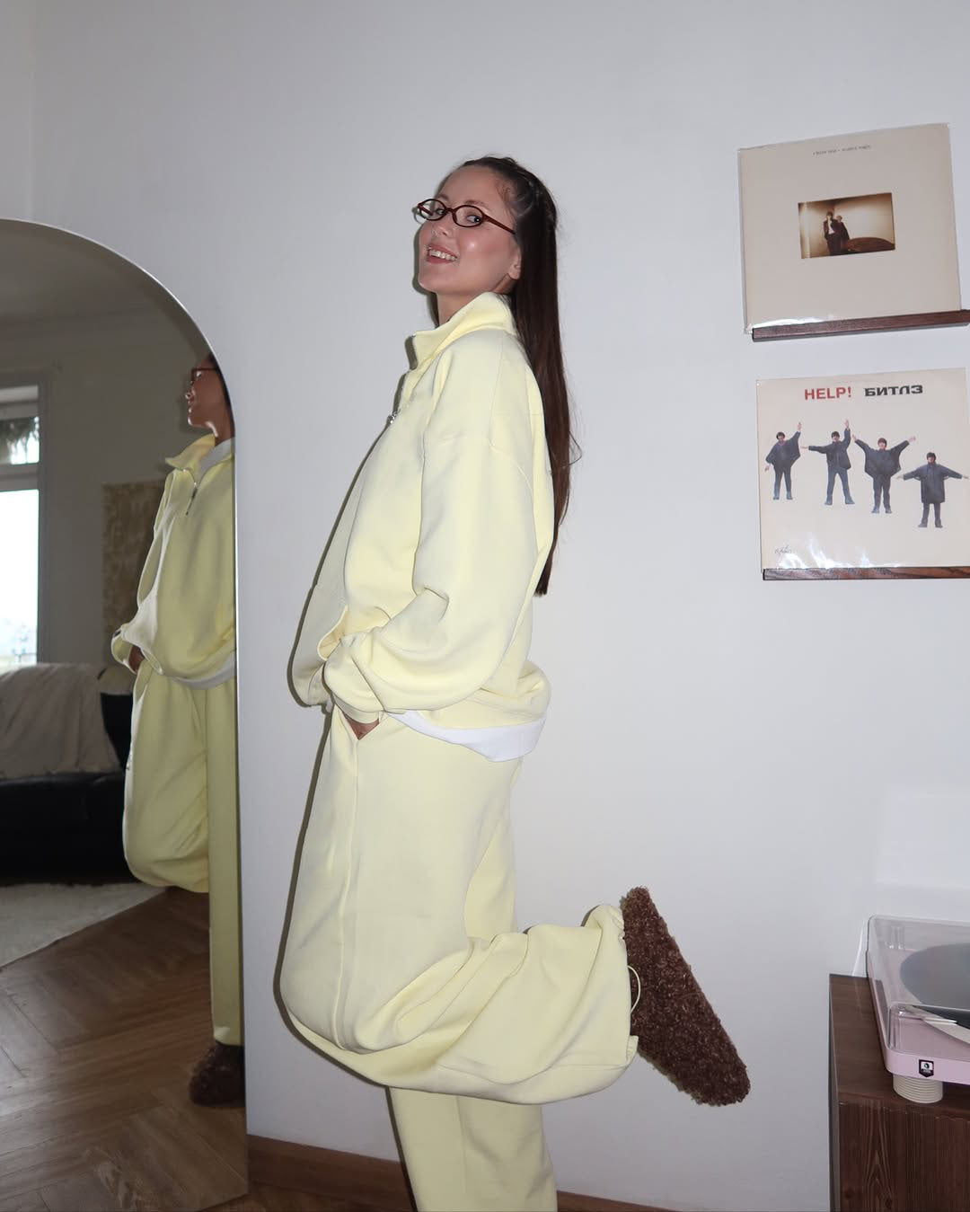 Damer bekväm fleece-loungewear-set med hög krage och lös passform Mirla-Eva Jonsson