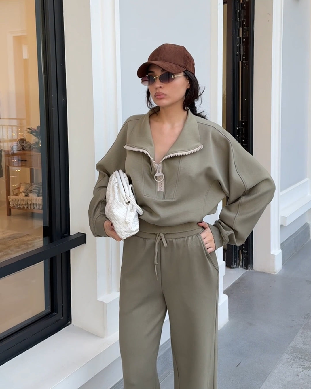 Damer bekväm fleece-loungewear-set med hög krage och lös passform Mirla-Eva Jonsson