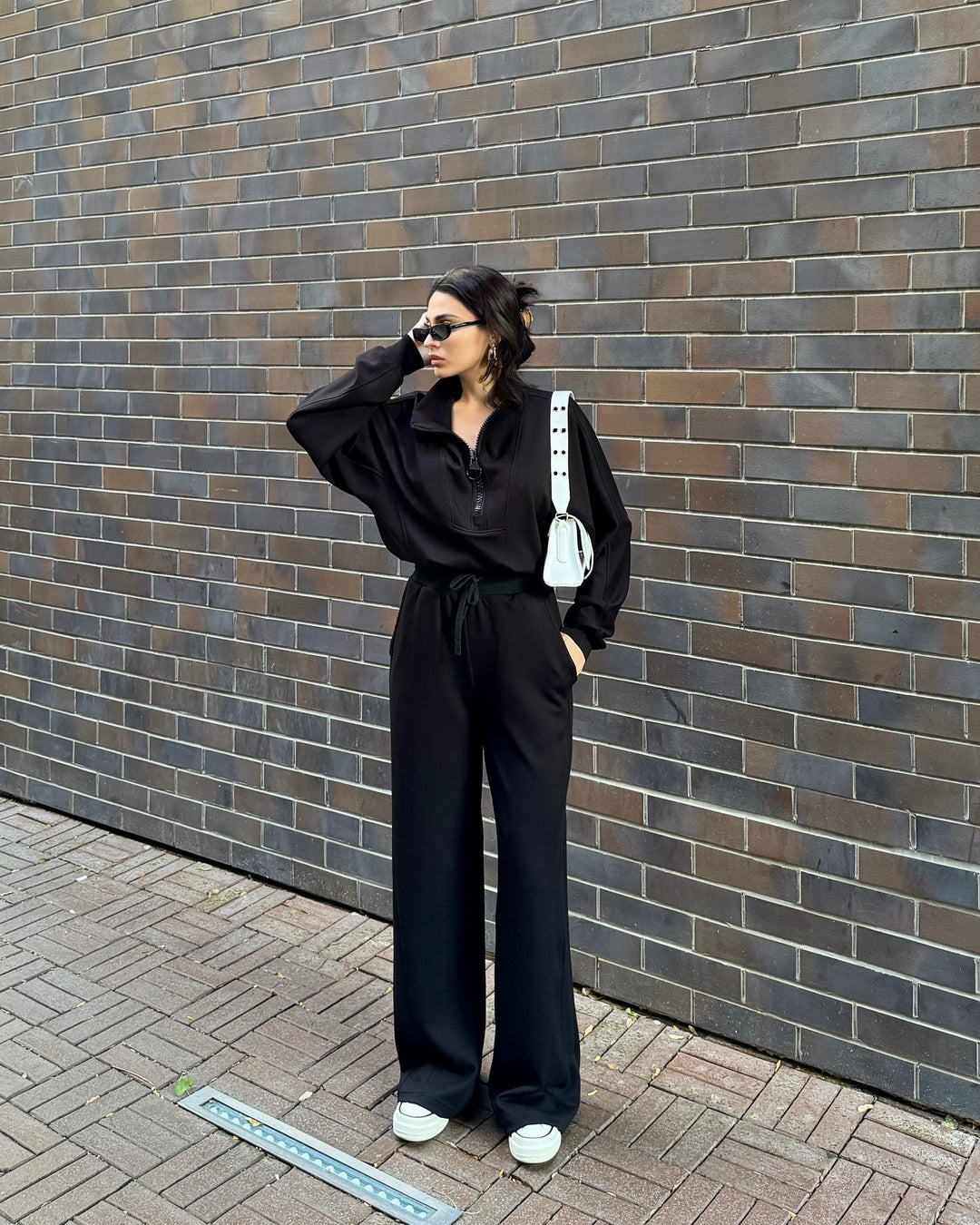 Damer bekväm fleece-loungewear-set med hög krage och lös passform Mirla-Eva Jonsson