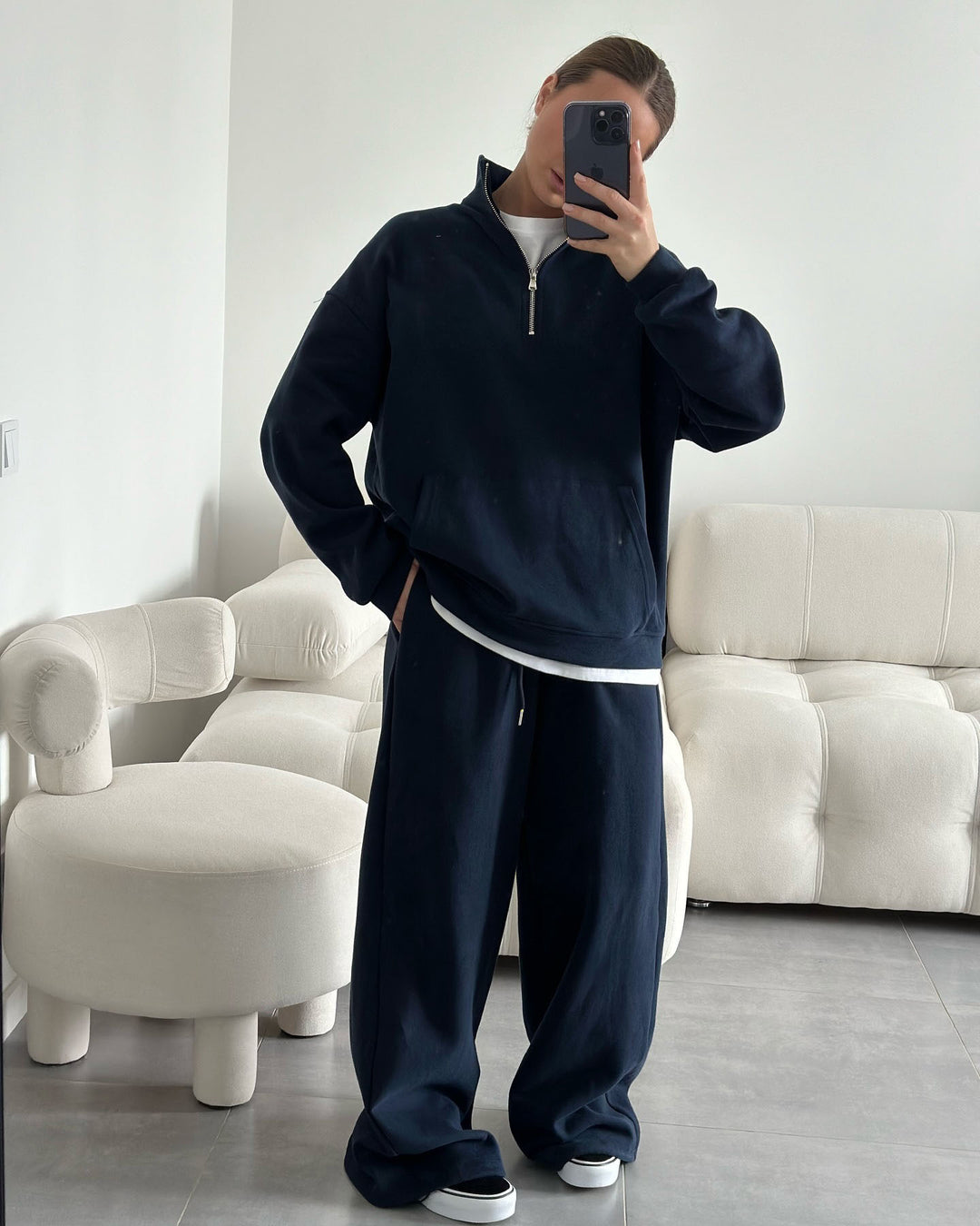 Damer bekväm fleece-loungewear-set med hög krage och lös passform Mirla-Eva Jonsson