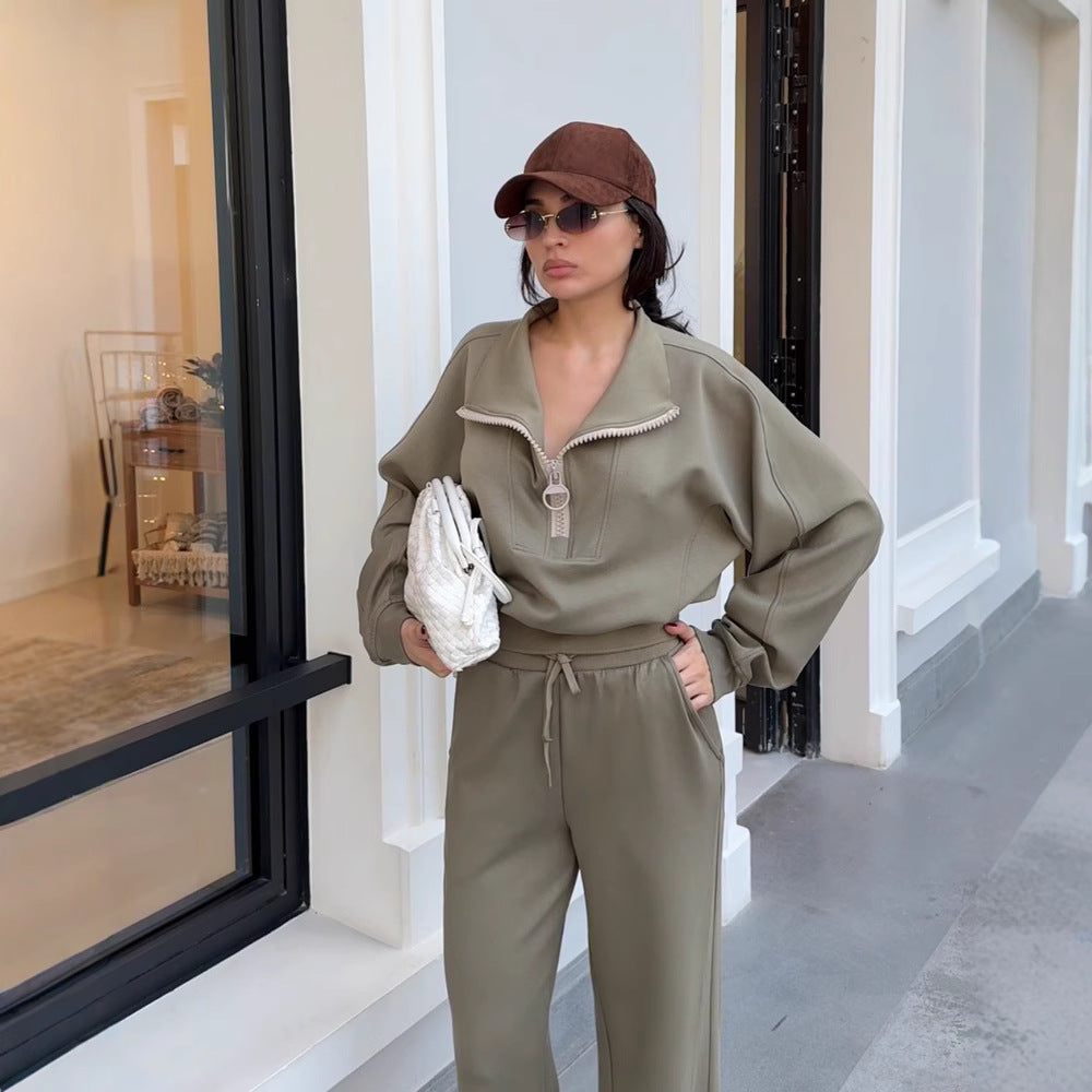 Damer bekväm fleece-loungewear-set med hög krage och lös passform Mirla-Eva Jonsson
