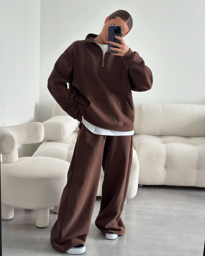 Damer bekväm fleece-loungewear-set med hög krage och lös passform Mirla-Eva Jonsson