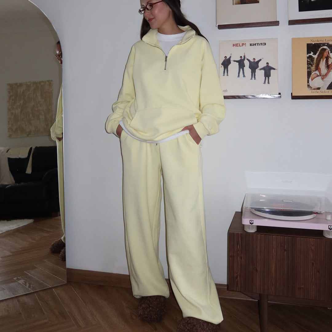 Damer bekväm fleece-loungewear-set med hög krage och lös passform Mirla-Eva Jonsson