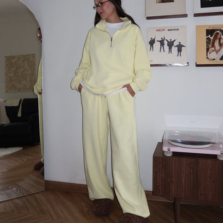 Damer bekväm fleece-loungewear-set med hög krage och lös passform Mirla-Eva Jonsson