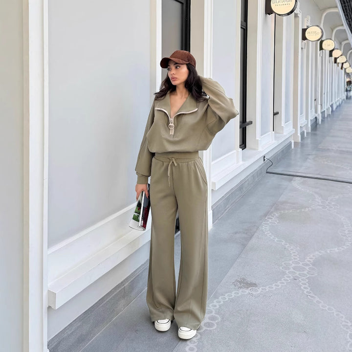 Damer bekväm fleece-loungewear-set med hög krage och lös passform Mirla-Eva Jonsson